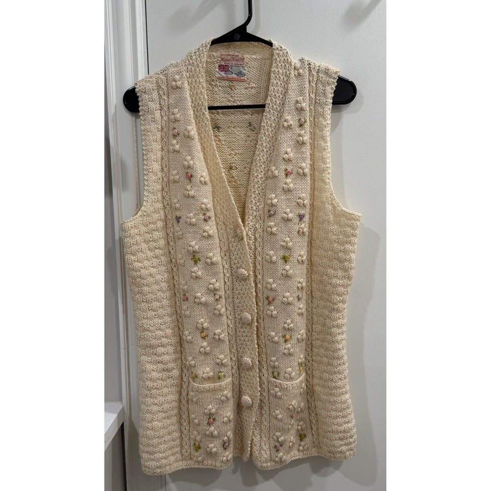 Smith's Bermuda Vintage Made in England Hand Knitted 100%Wool Cable Knit Vest